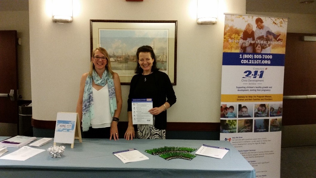Grace Grinnell from ASRC (l) and Eileen McMurrer from CT-OEC (r) shared information at the Connecticut Children’s Medical Center Family Symposium, June 17, 2017 in Hartford, CT