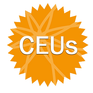 orange badge with letters CEU
