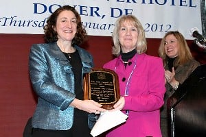 Debra Heffernan (left) receives the Legislative Award from Pat Maichle at the LIFE Conference