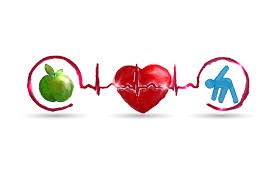 Image of an apple, heart and figure exercising 