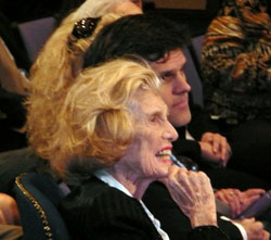 Mrs. Eunice Kennedy Shriver with her son Timothy Shriver at the ceremony to rename the Eunice Kennedy Shriver Institute for Child Health and Human Development