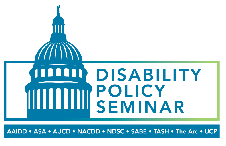Disability Policy Seminar logo with capitol building in teal text