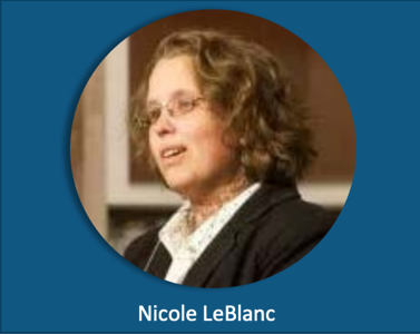 Nicole LeBlanc speaking in black top