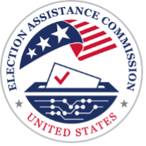Election Assistance Commission Rounded Logo, showing a ballot in ballot box in red, white, and blue
