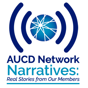 Image of a globe with a burst of lines with sound waves on each side. AUCD Network Narratives Real Stories for Our Members 