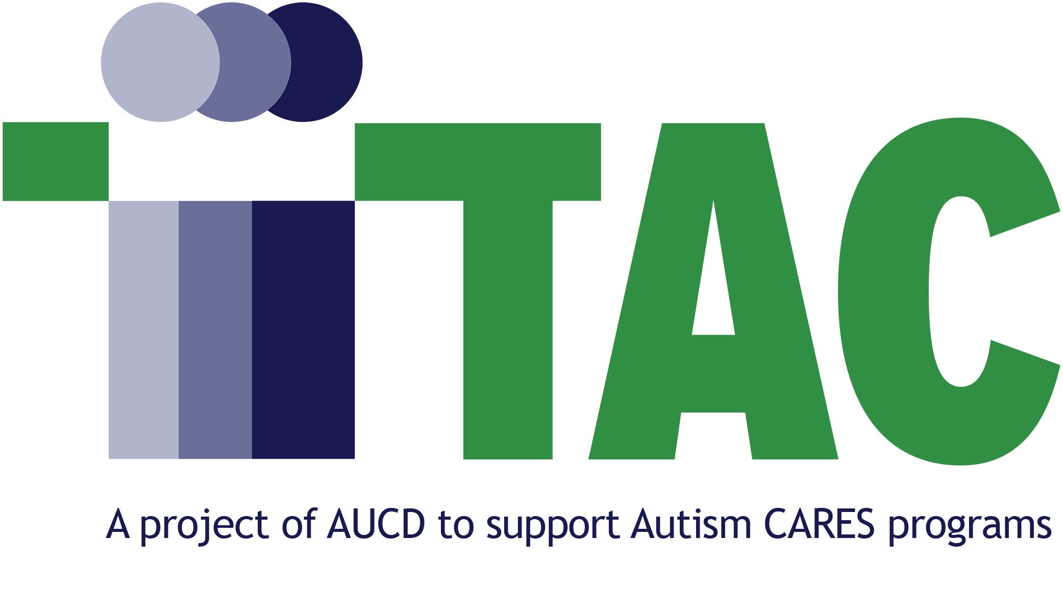 ITAC logo blue and green, ITAC A project of AUCD to support Autism CARES Programs