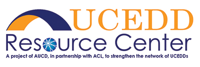 UCEDD Resource Center LOGO yellow and blue lettering