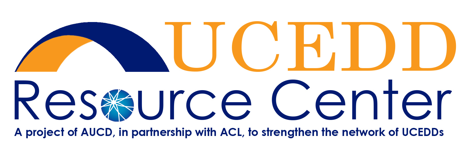 The logo for the UCEDD Resource Center: A project of AUCD, in partnership with ACL, the strengthen the network of UCEDDs
