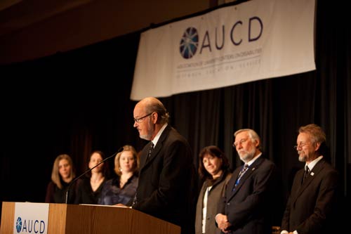 Dr. van Dyck accepts the 2010 Special Recognition Award, flanked by AUCD network members representing 40+ years of MCH training.
