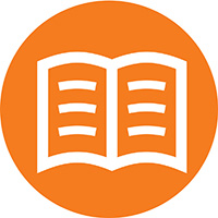 orange circle with a white book image
