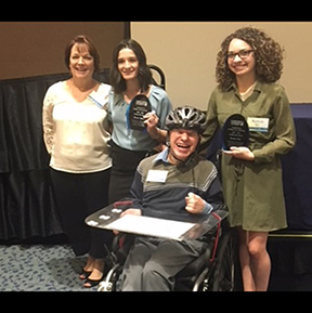 Disability Studies Minor Leaders, Katherine Mahosky and Matthew Wangerman at the 2017 Diversity Banquet with recipients of the Leadership Award Kaitlyn Roy (right) and Desiree Bruno (left).