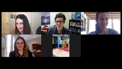 Screenshot of 5 individuals on a video telecomference