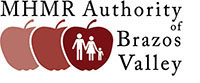 Graphic of three apples with a icon of a family with text MHMR Authority of Brazos Valley 