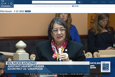 Image of Senator Antonio reading mission statement on Senate floor.