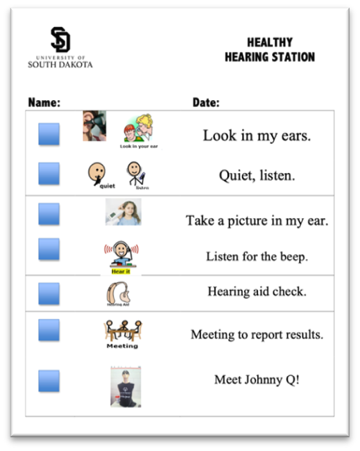Figure 2. Visual Comprehension Support used to help athletes navigate through hearing screening stations at SD Special Olympics Summer Games - Healthy Hearing