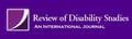 This is an image of the Review of Disability Studies: An International Journal masthead. It has a purple background, a square icon, and text of the review's name in 