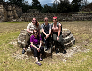 SD LEND PT and Communication Disorders group – Kylie Hamman (Audiology trainee), Patti Berg-Poppe (PT Discipline Head), Abbie Myers (PT Trainee), Liz Hanson (SLP/Research Discipline Head) at Ruins of Iximché, Guatemala.
