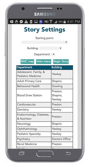 App settings screen for the social story about how to get to a doctor's office