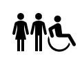 three people, one female, one male, one male using wheelchair