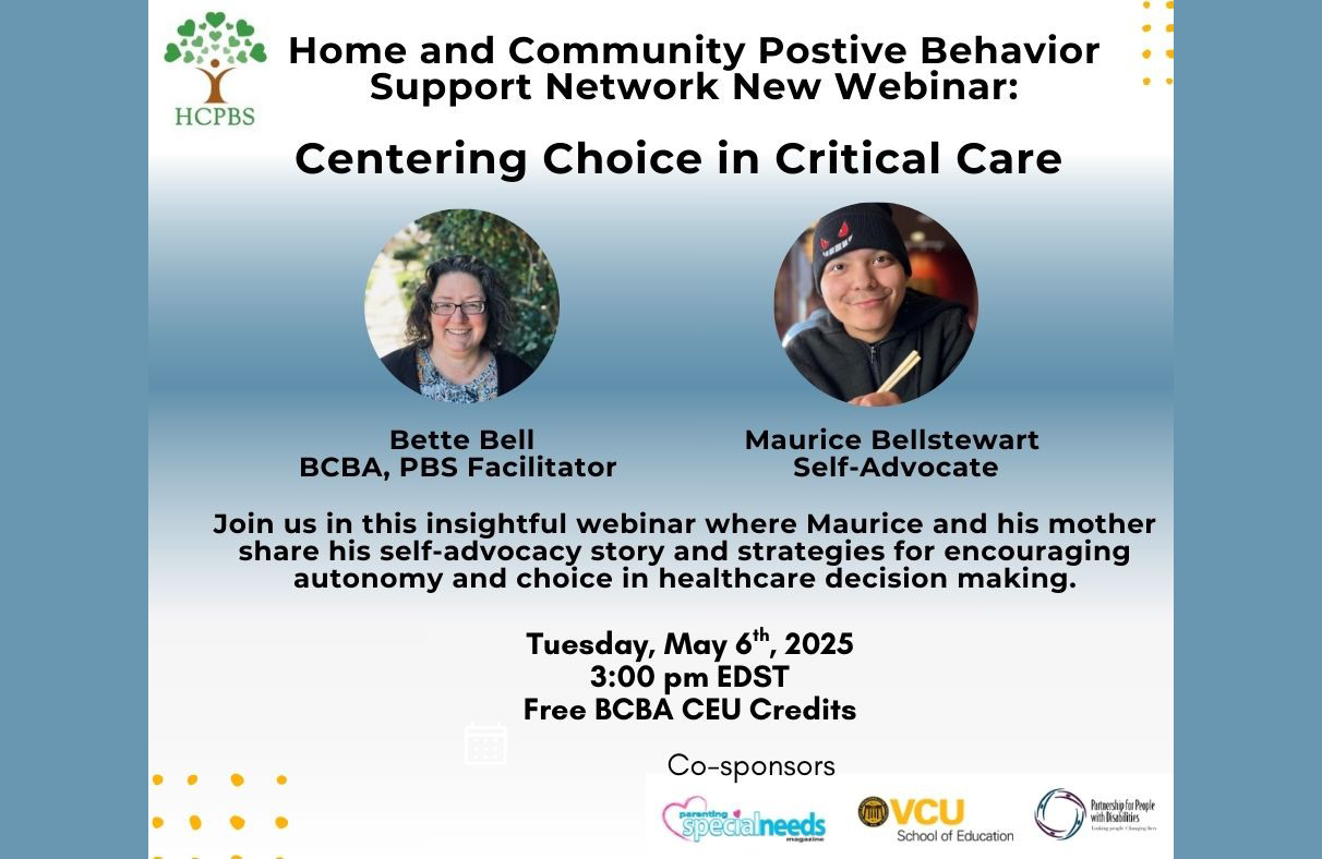 Webinar flyer titled "Centering Choice in Critical Care" featuring speakers Bette Bell and Maurice Bellstewart, scheduled for Tuesday, May 6th, 2025, at 3:00 pm EDT.