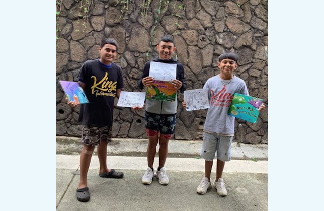 From L to R: King Intermediate students Taedan Racoma- Kaimikaua (gr. 7), Cohwen Cenal (gr. 8), Jayden Doctolero- Wilcox (gr. 8).