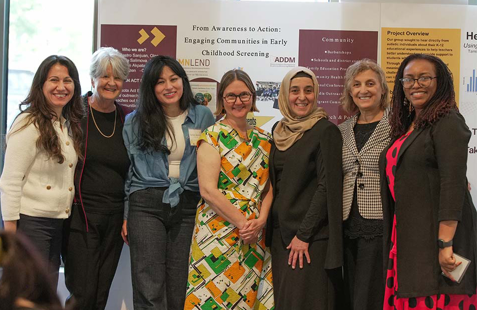 MN LEND leaders Rebecca Dosch Brown (pictured fourth from left) and Ajibiké Ojomo (extreme right) gathered with MN LEND fellows in May to mark the completion of the 2024-25 fellowship year.