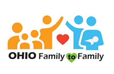 Icons of two families high fiviing eachother. Text: Ohio Family to Family